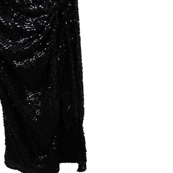Black Sequin Party Dress Cowl Neck Strappy Backless Slit Maxi Evening Gown - Picture 10 of 15